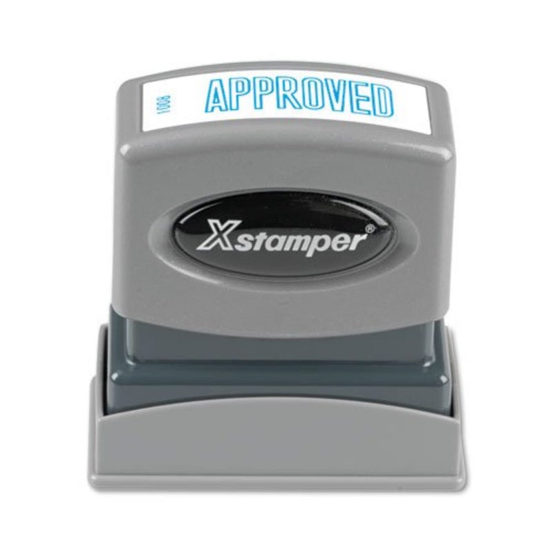 Xstamper 1008 Approved, Pre Inked Laser Engraved Rubber Stamp, Blue Ink, Impression Size: 1/2" x 1-5/8"